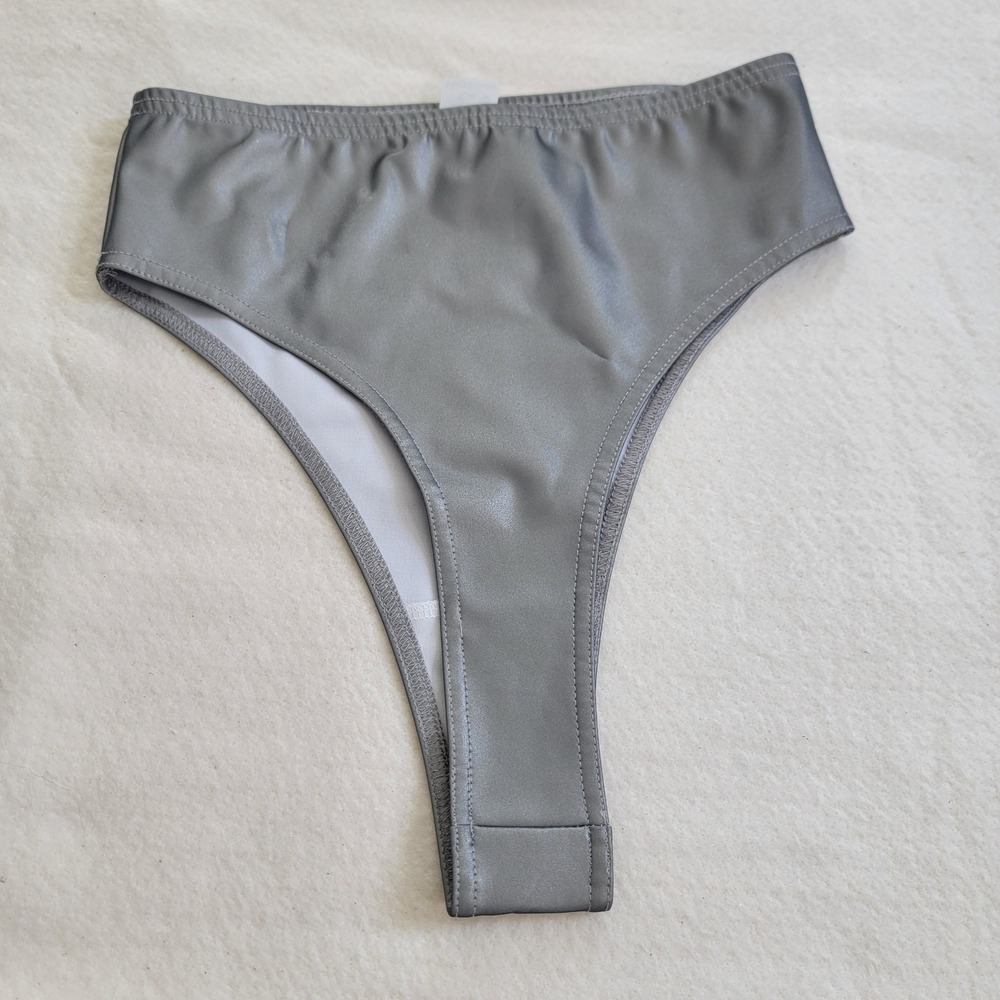 IHEARTRAVES Sz XS‎ Bottom Metallic Silver High Thigh Bikini NWOT Disco Festival